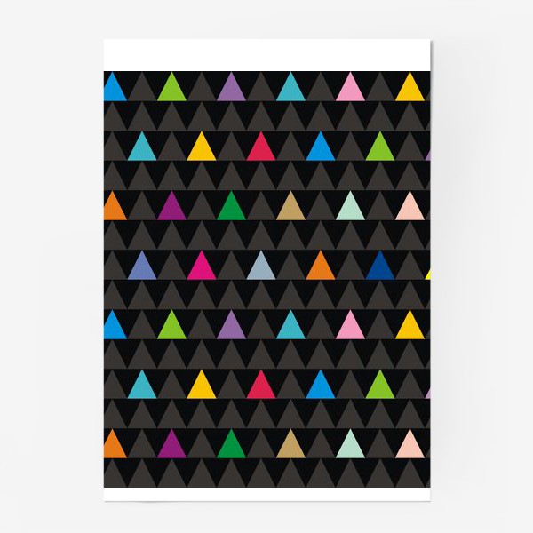 Постер «Цветные треугольники на черном фоне»