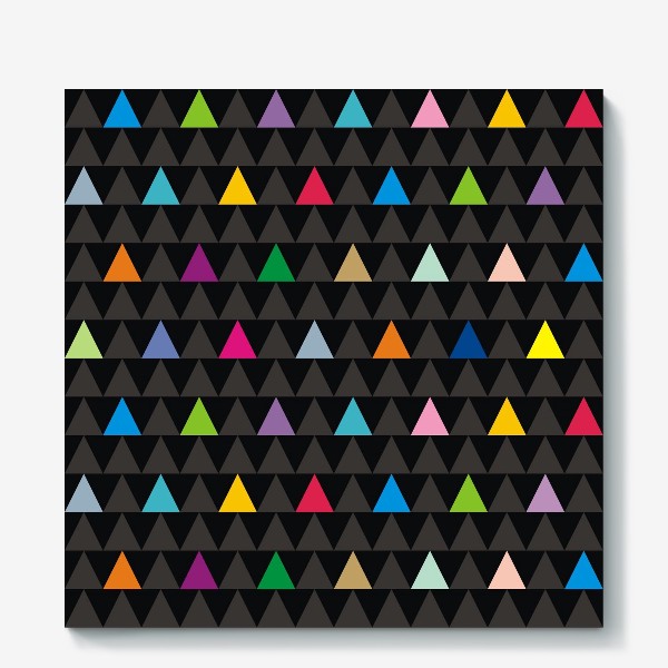 Холст «Цветные треугольники на черном фоне»