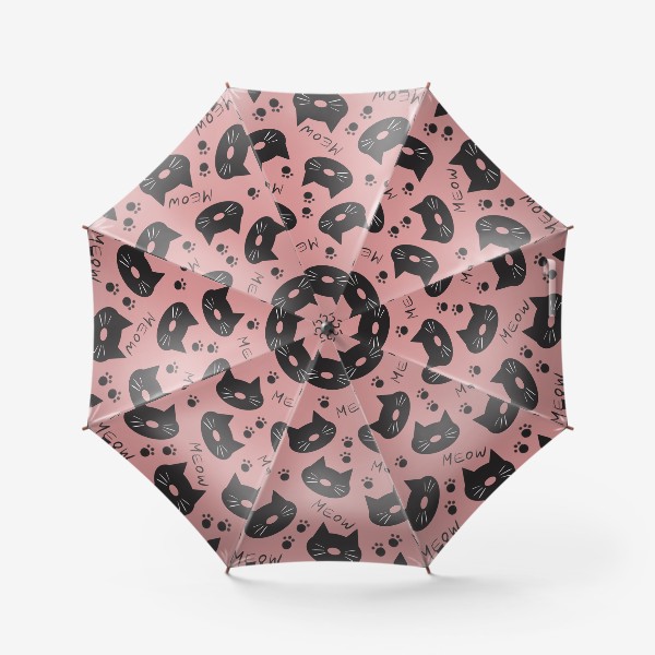Зонт «Мордочки котиков на розовом фоне, следы лап, мяу»