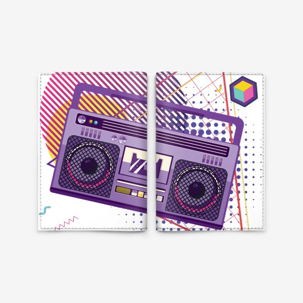 Обложка для паспорта «Фиолетовый бумбокс и геометрические элементы»