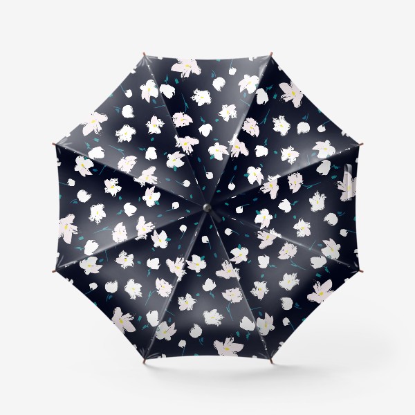 Зонт «белые цветы на чёрном»