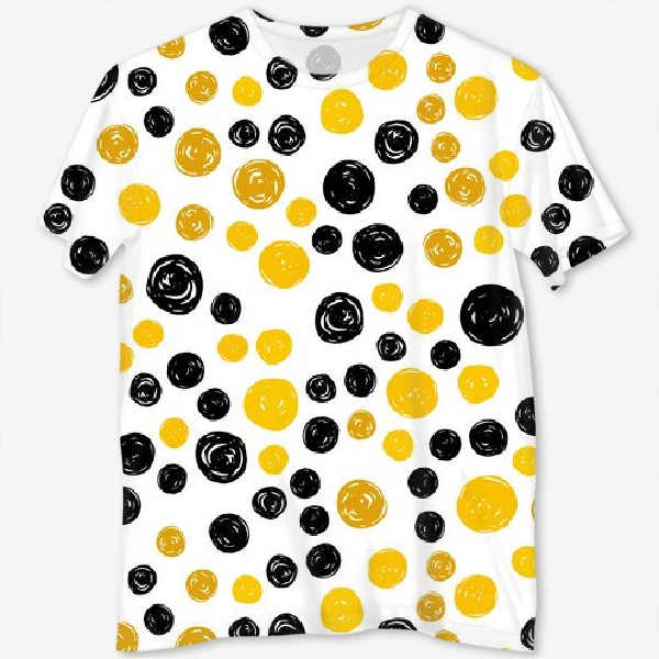 Футболка с полной запечаткой «Принт с желтыми и черными кругами»