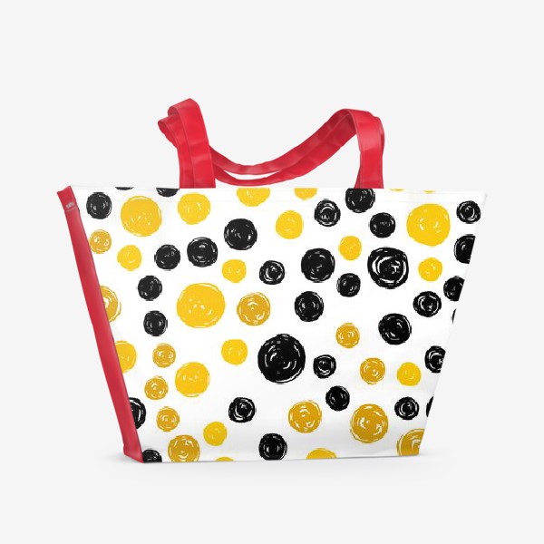 Пляжная сумка «Принт с желтыми и черными кругами»