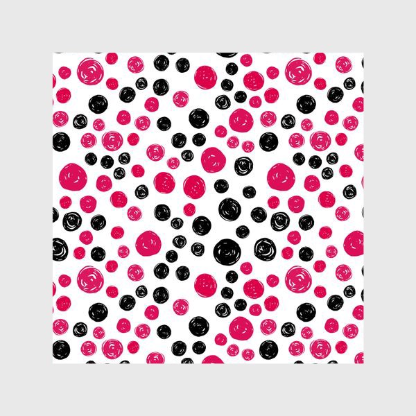 Шторы «Принт с розовыми и черными кругами на белом фоне»
