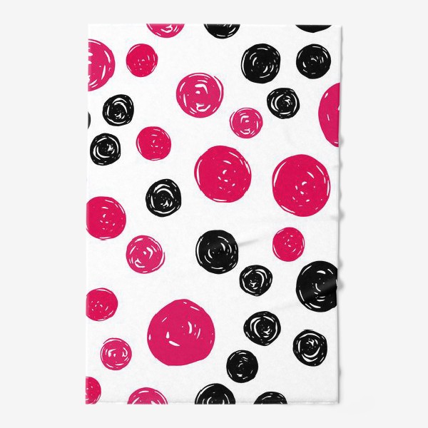 Полотенце «Принт с розовыми и черными кругами на белом фоне»