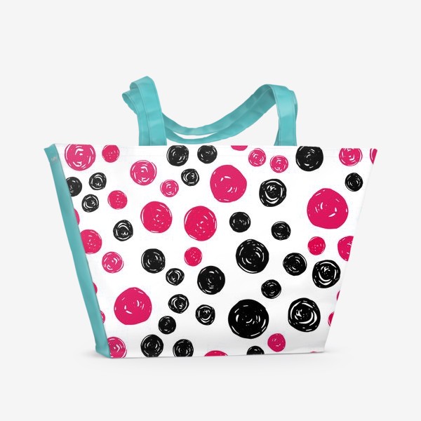 Пляжная сумка «Принт с розовыми и черными кругами на белом фоне»