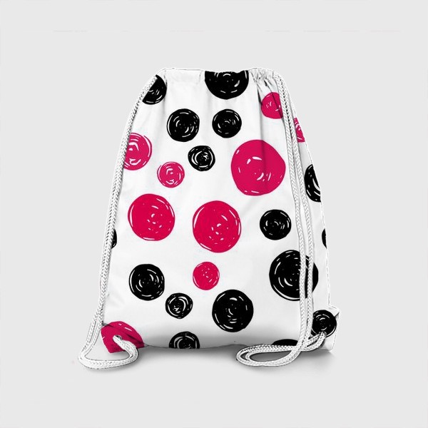 Рюкзак «Принт с розовыми и черными кругами на белом фоне»