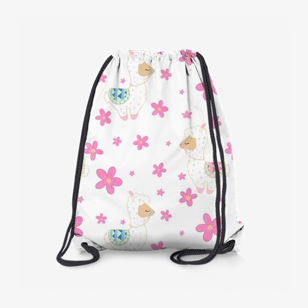 Рюкзак «Белые ламы с розовыми цветами»