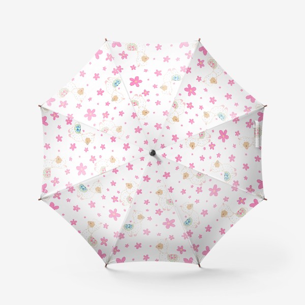 Зонт «Белые ламы с розовыми цветами»