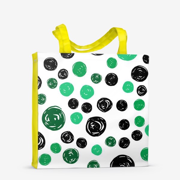 Сумка-шоппер «Принт с зелеными и черными кругами на белом фоне»