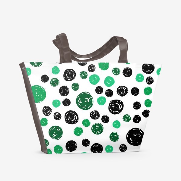 Пляжная сумка «Принт с зелеными и черными кругами на белом фоне»