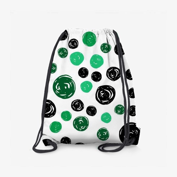 Рюкзак «Принт с зелеными и черными кругами на белом фоне»