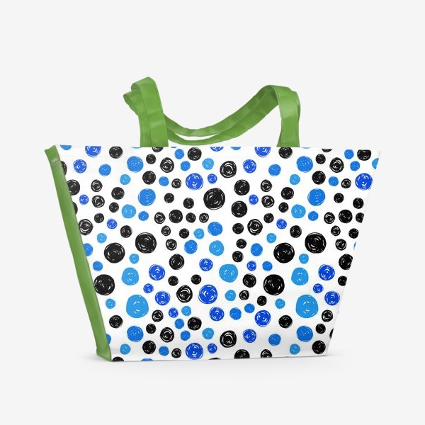 Пляжная сумка «Принт с синими, голубыми и черными кругами на белом фоне»