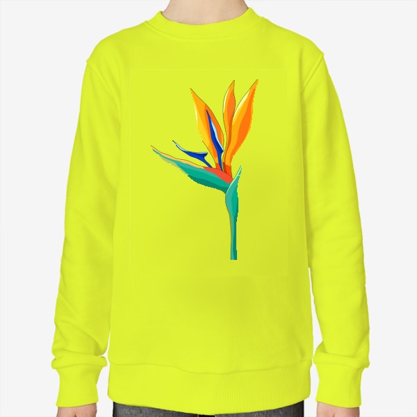 Свитшот &laquo;Тропический цветок СТрелиция, райская птица в ярких цветах бирюзовый стебель и желтые лепести&raquo;