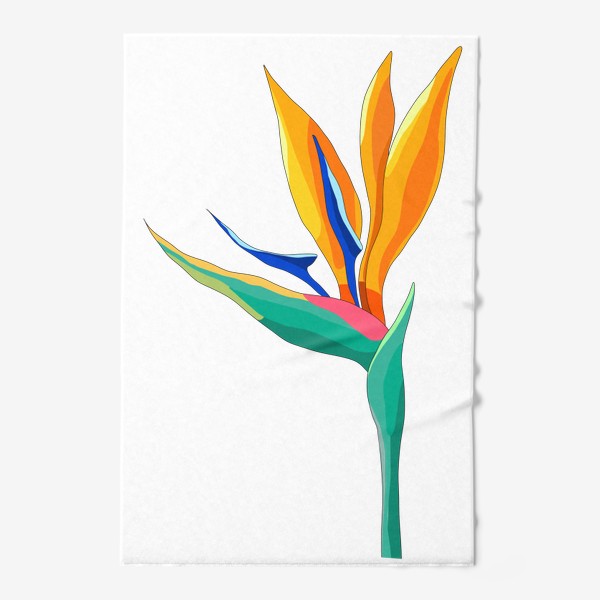 Полотенце &laquo;Тропический цветок СТрелиция, райская птица в ярких цветах бирюзовый стебель и желтые лепести&raquo;