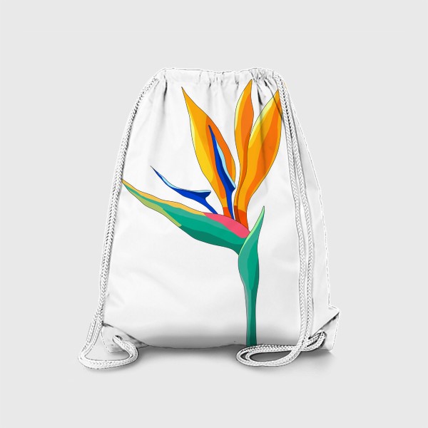 Рюкзак «Тропический цветок СТрелиция, райская птица в ярких цветах бирюзовый стебель и желтые лепести»