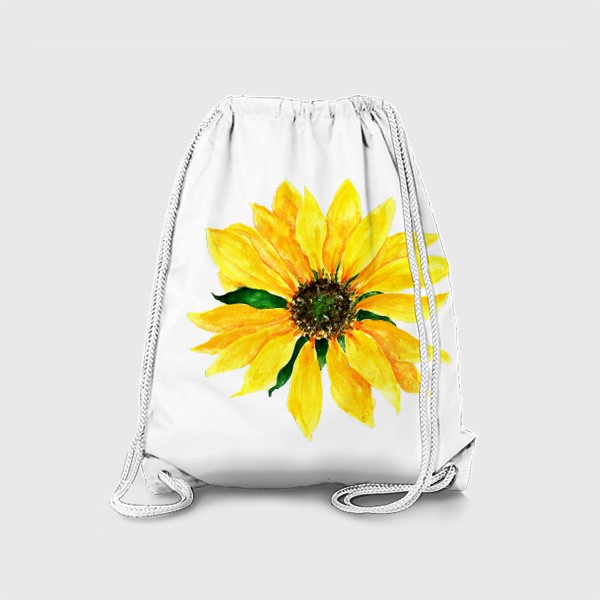 Рюкзак «цветок подсолнуха желтого цвета, рисунок акварелью с зелеными листьями летний »