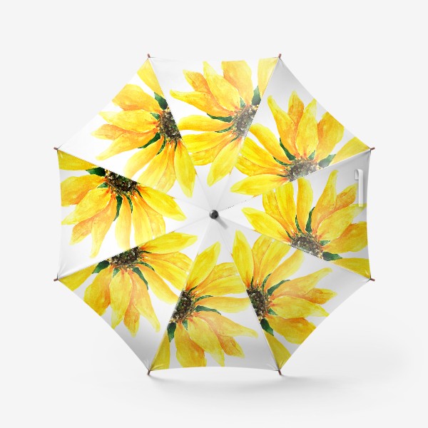 Зонт &laquo;цветок подсолнуха желтого цвета, рисунок акварелью с зелеными листьями летний &raquo;