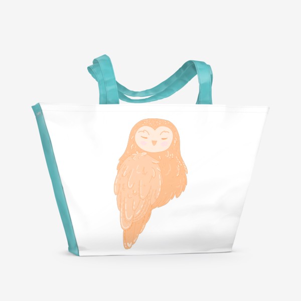 Пляжная сумка «милая сова, рисунок спящей милой птицы с закрытыми глазами, сова коричневого нежного цвета»
