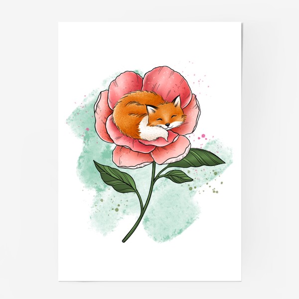 Постер «Лисичка в цветке (пион)»