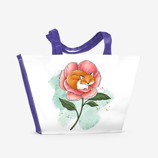 Пляжная сумка «Лисичка в цветке (пион)»