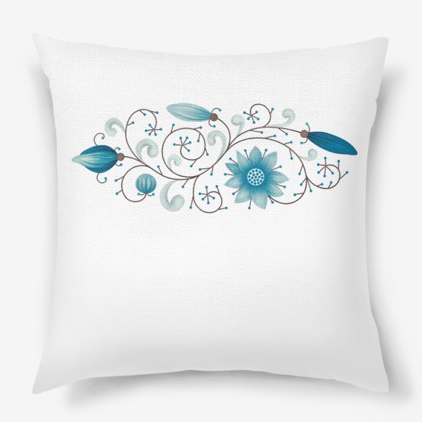 Подушка «Стилизованный цветочный мотив. Веточка с голубыми цветами и ягодами»