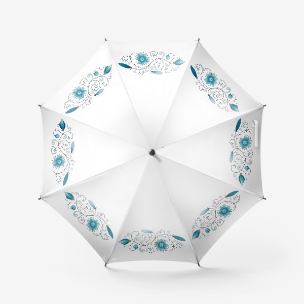 Зонт &laquo;Стилизованный цветочный мотив. Веточка с голубыми цветами и ягодами&raquo;