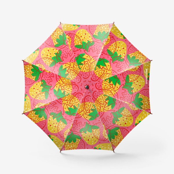 Зонт «Узор клубника красный желтый зелёный на розовом фоне лето»