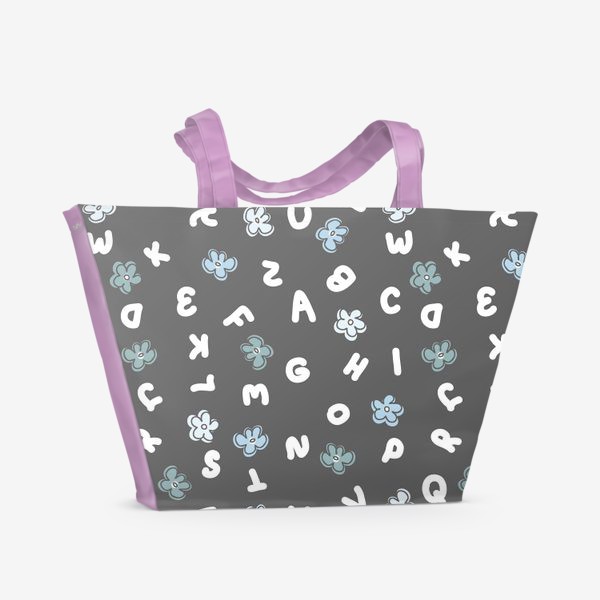 Пляжная сумка «Буквы и цветы, серый»
