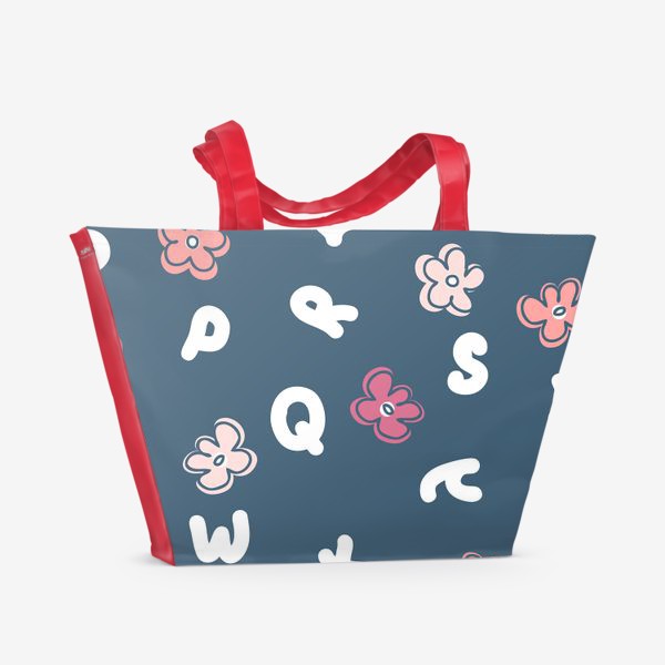 Пляжная сумка «Буквы и цветы, синий»