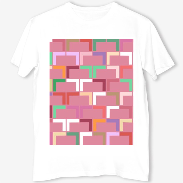 Футболка «Узор абстракция геометрический разноцветный на розовом фоне»