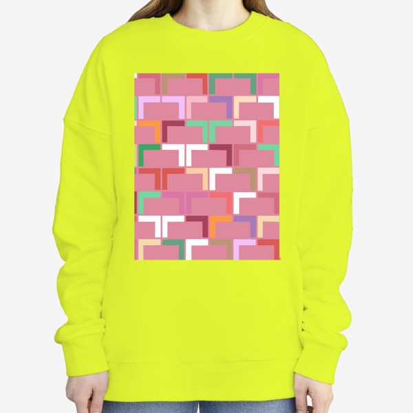 Свитшот «Узор абстракция геометрический разноцветный на розовом фоне»