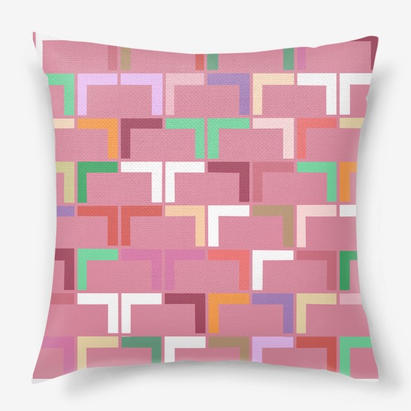 Подушка «Узор абстракция геометрический разноцветный на розовом фоне»