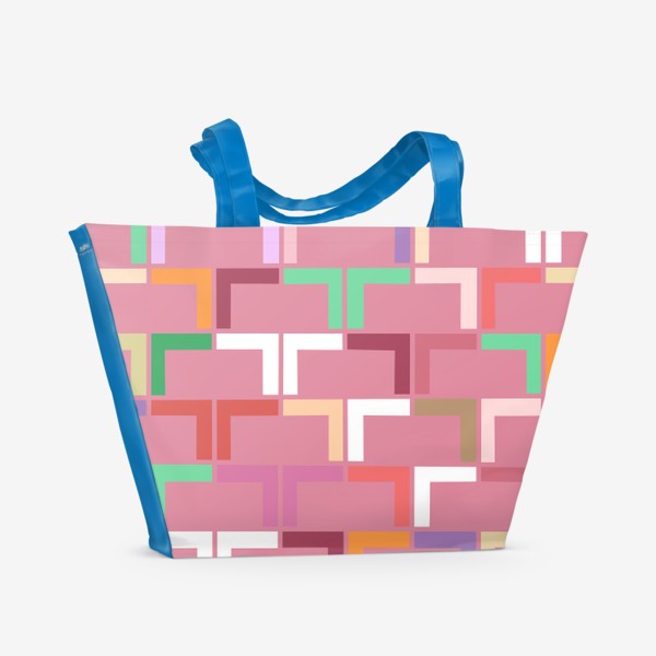 Пляжная сумка &laquo;Узор абстракция геометрический разноцветный на розовом фоне&raquo;