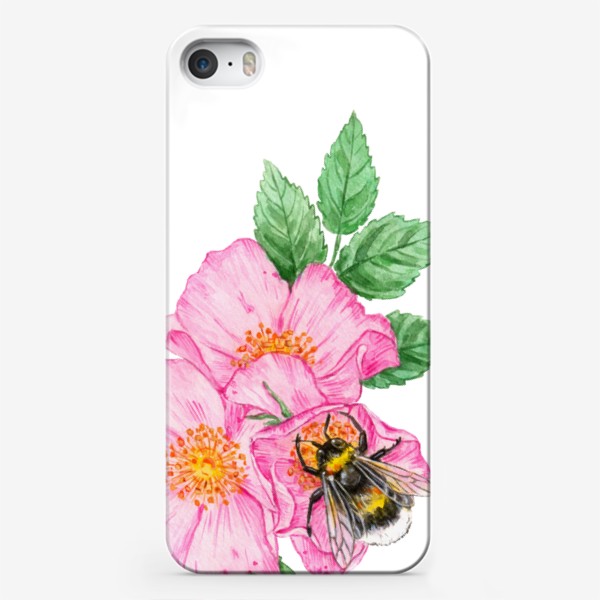 Чехол iPhone «Цветы шиповника и шмель»
