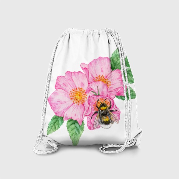 Рюкзак «Цветы шиповника и шмель»