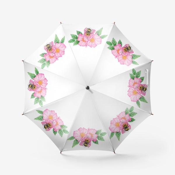 Зонт «Цветы шиповника и шмель»