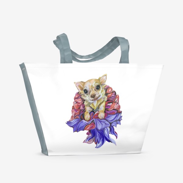 Пляжная сумка «Чихуахуа в цветочном наряде»
