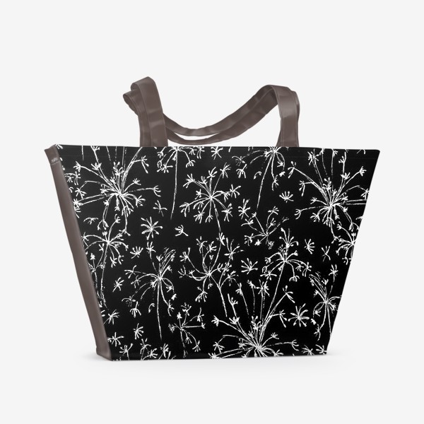 Пляжная сумка «травы, цветы на чёрном»