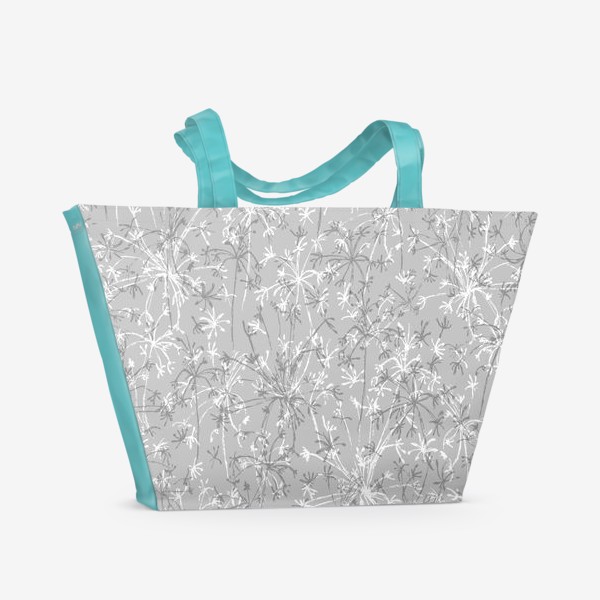 Пляжная сумка «травы, цветы на сером»