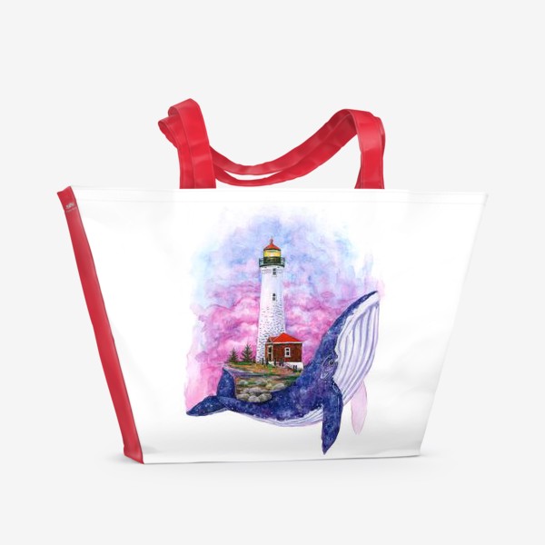 Пляжная сумка «Кит и маяк»