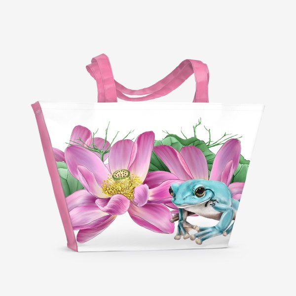Пляжная сумка «Лотосы и лягушка»