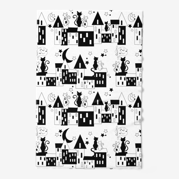 Полотенце &laquo;Коты на крышах ночного города.Бесшовная текстура с котами.&raquo;