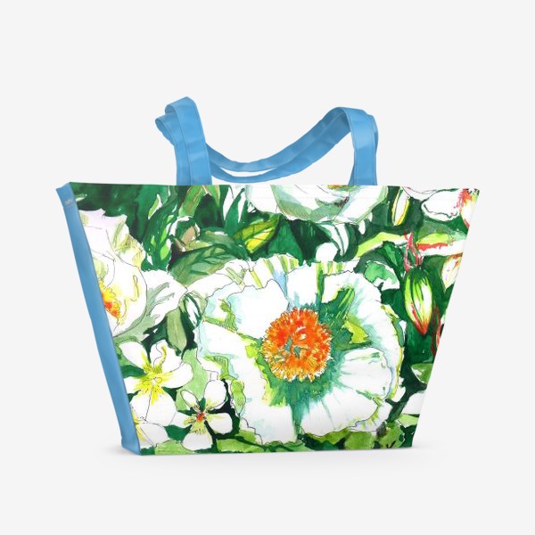Пляжная сумка «Цветы шиповника и водосбор»