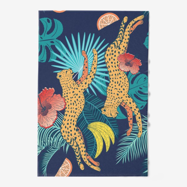 Полотенце «Гепарды и тропические листья»