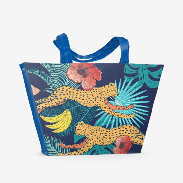 Пляжная сумка «Гепарды и тропические листья»