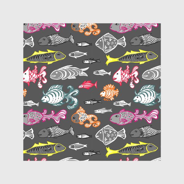 Скатерть «Экзотические цветные рыбы на сером»