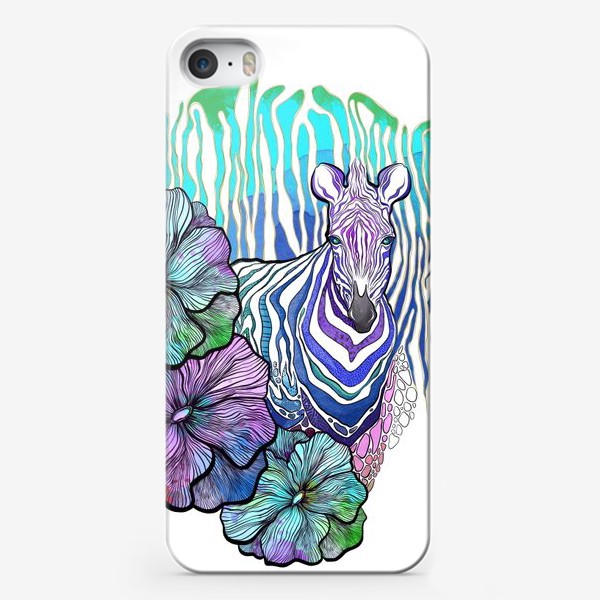 Чехол iPhone «Зебра в цветах акварель»