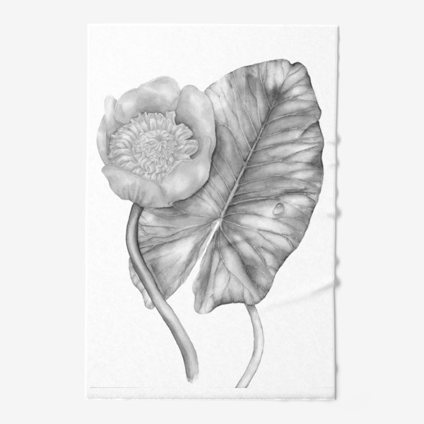 Полотенце «Черно-белый элегантный цветок. Кувшинка, нарисованная вручную.»