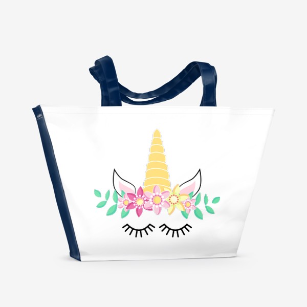 Пляжная сумка «Цветочный единорог с золотым рогом »